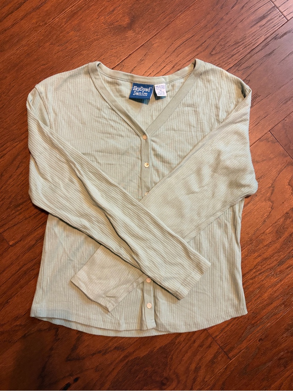 Women's Sage Green Ribbed Button-Front Top